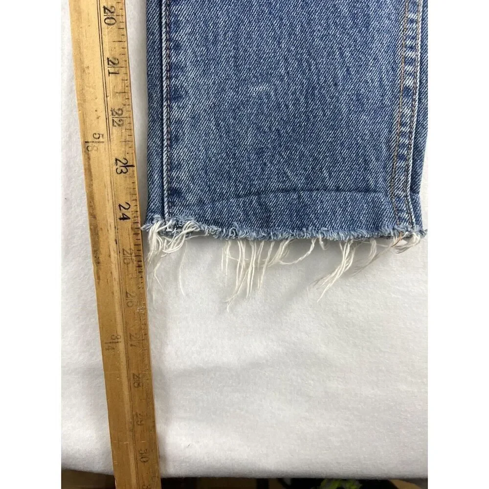 Re/Done Jeans women's‎ 24 Blue high rise ankle button fly Mid Wash Raw Hem